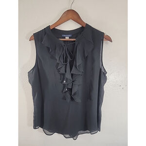 Tommy Hilfiger Blouse Womens Black Sheer Ruffle Sleeveless Top Chiffon M NWT